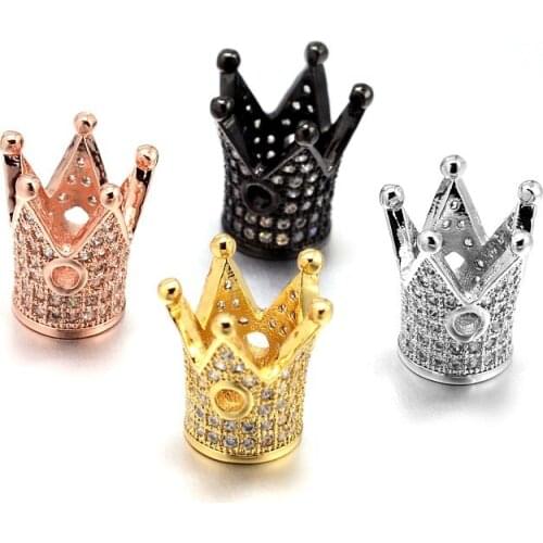 5Pcs Crown Beads DIY Copper Metal Micro Pave Cubic Zirconia Crown Spacer Beads for Beading Bracelet Jewelry Making Accessories