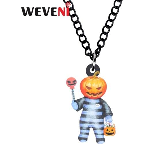 WEVENI Acrylic Halloween Pumpkin Head Boy Necklace Chain Pendant FestivalJewelry For Women Lover Kids Novelty Gifts Accessories