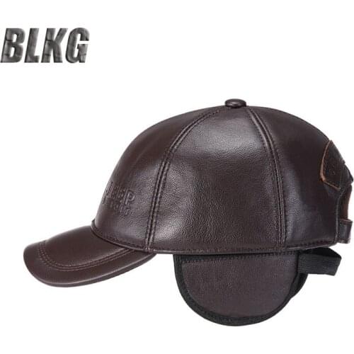 Autumn Winter Genuine Leather Baseball Cap Men Brand New Cowhide Baseball Caps Earmuffs Keep Warm Dad Hat Gorras Para Hombre