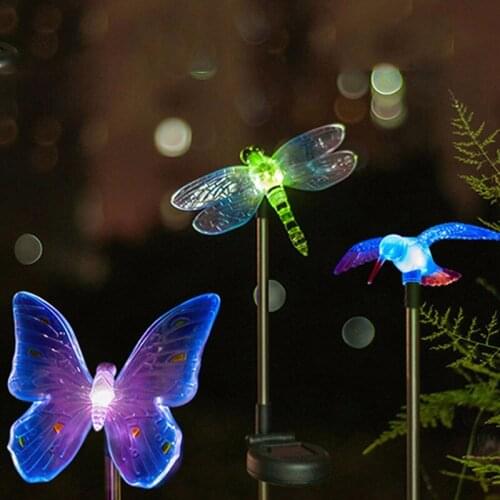 Colorful LED Solar light for garden, RGB LED lamp for garden decoration with butterfly and dragonfly, landscape and lawn lamp
