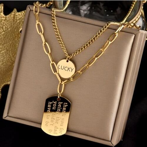 Colorfast 316L stainless steel two-layer detachable Necklace good luck round square pendant fashion simple female gift jewelry