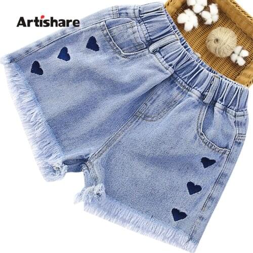 Jeans Girl Heart Pattern Childrens Short Jeans For Girl 2021 Jeans Kid Summer Childrens Clothing 6 8 10 12 14