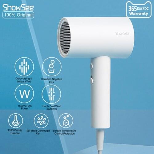 Xiaomi Youpin ShowSee Hair Dryer A1-W 1800W Professional Hairdryer Hot Cold Consultation for Styler Salon Blow with Negative Ion