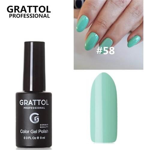 GRATTOL Professional #58 Green Color Gel Polish UV Gel Nail Polish Semi Permanent polish GelLak Lacquer Top Base Primer