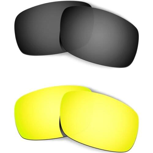 HKUCO For Crankshaft Sunglasses Replacement Polarized Lenses 2 Pairs - Black & Gold