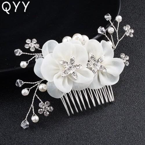 Classic Ivory white Flowers Gauze Handmade Wedding Hair Accessories Women Hair Combs Bridal Hair Ornaments Blossom Headpieces