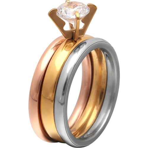 3Pcs Ring Sets 316L Stainless Steel Ring for Women Classic Finger Rings Jewelry Fashion Engagement Wedding Rose Gold Color Ring