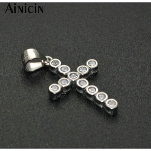 925 Silver Cubic Zircon Stone Setting Cross Necklace Pendant 13x22mm Fashion Men and Women Jewelry DIY Findings 24pcs/lot