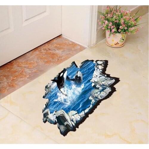 New 3D wall sticker, floor decoration, dolphin floor sticker, bathroom floor sticker