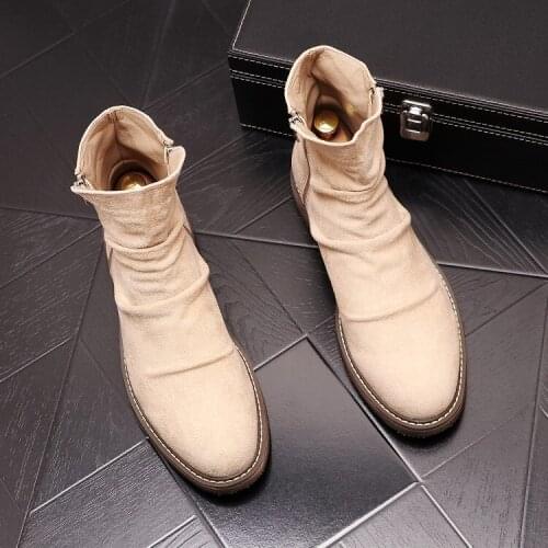 2020 New Men Platform Boots Brown Desert Round Toe Suede Nubuck Zip ManTrending Ankle Leisure Motorcycle Martin Boots