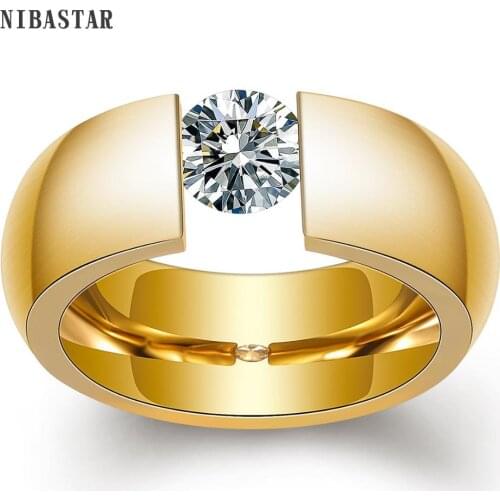 New Arrival Gold-Color Ring Stainelss Steel With Clear Crystal Finger Jewelry Ring For Women Wedding Ring