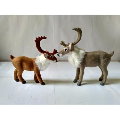 A pair of cute simulation reindeer models polyethylene & furs elk doll gift about 18cm, 15cm 1534