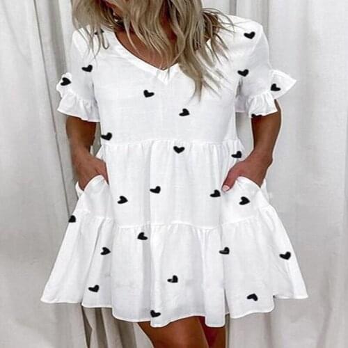 Summer Dress Women Robe Femme A-Line Dresses Ruffle Pockets V-Neck Butterfly Sleeve Loose Mini Dress For Woman Vestido De Mujer