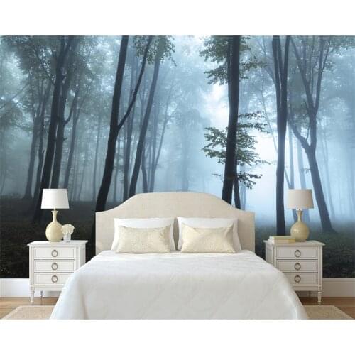 Beibehang Custom wallpaper fresh and simple forest trees morning fog mural TV background living room bedroom mural 3d wallpaper
