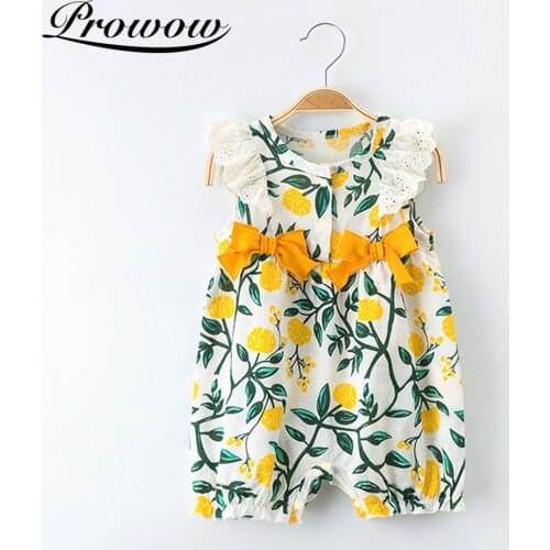 Prowow Floral Baby Clothes Summer Childrens Overalls For Baby Bobysuits Flying Sleeve Newborn Romper Bowknots Infants Jumpsuits