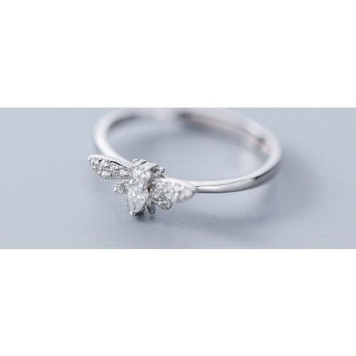 Adjustable Real Sterling Silver 925 Bee Ring For Girls Women Jewelry On Finger Female Cute Fashion Insect Love Gift