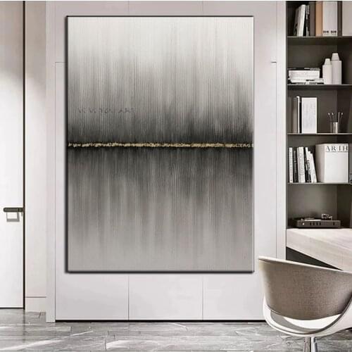 Hand Painted Abstract Oil Painting Wall Art Black Gold Foil Picture Minimalist Decorative Modern On Canvas For Living Room