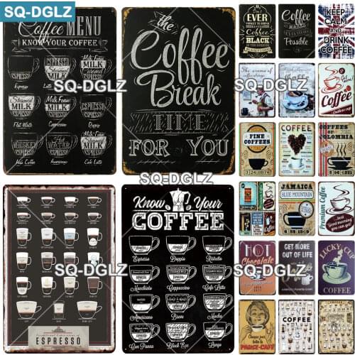 [SQ-DGLZ]COFFEE Menu Metal Sign Vintage Plaque Plate Decor For Pub Bar Wall Decor Break Coffee Tin Signs Retro Cafe Poster