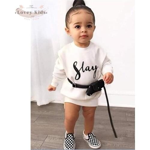 Toddler Sweatshirt 2021 Baby Girls Letter Print SASSY Tops Long Sleeve O Neck with Wasit Bags Fashion Two Piece Set Outfit