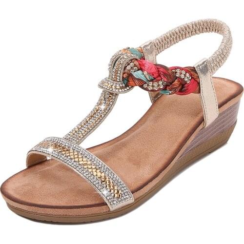 2021 New Summer Wedges Sandals For Women Fashion Heels Platform Gladiator Sandals Shining Rhinestone Boho Wedges Shoes For Women