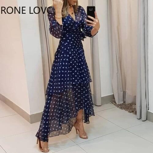 Women Lantern Sleeve Polkadot Print Layered Ruffles Maxi Dress Elegant Fashion Chic Dress