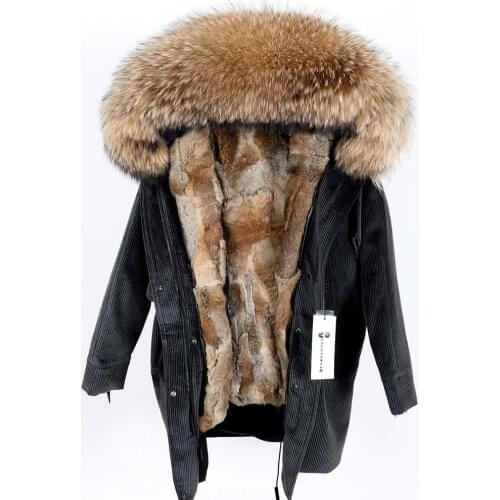MMK2020 Real long parka coat with raccoon fur collar, winter warm womens jacket with natural rabbit fur lining