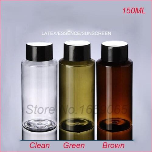 150ML Green/Clean/Brown flat shoulder PET plastic bottle w black LID empty makeup water cosmetic container Refillable Bottles