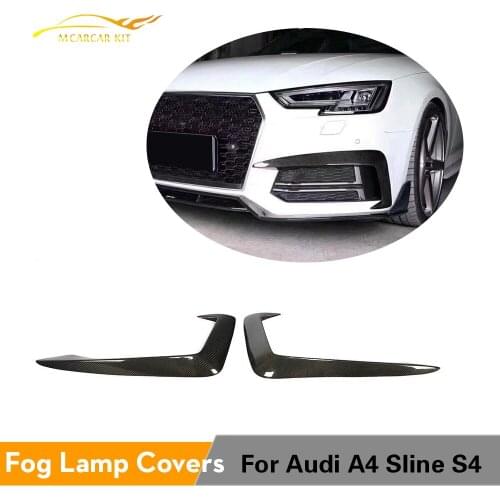 For AUDI A4 Sline S4 2017 2018 2019 2PCS Front Fog Lamp Fin Splitters Trim Canards Accessories Carbon Fiber
