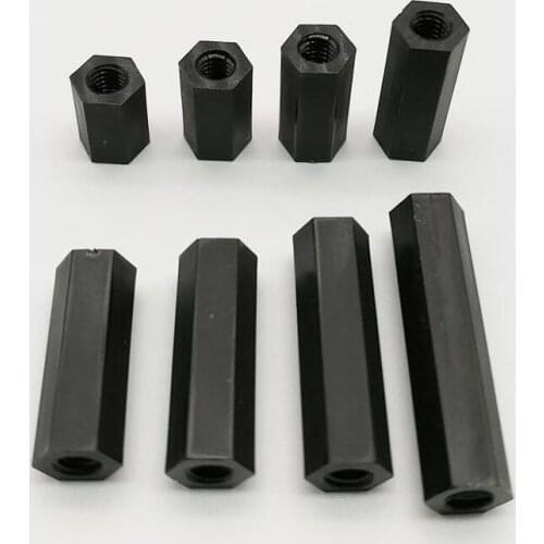 20-50pcs/lot Black Nylon Standoff M3 M4 Female To Female Nylon Plastic Spacer Long Hex Nut