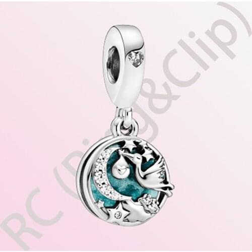 2020 New Arrival S925 Sterling Silver Beads Stork & Twinkling Stars Dangle Charms fit Original Pandora Bracelets Women Jewelry