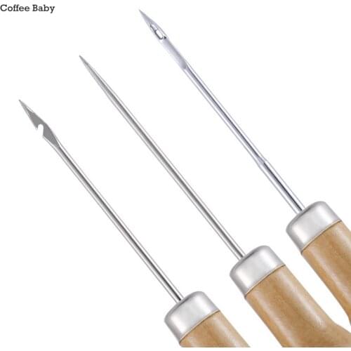 3Pcs/set Wooden Handle Sewing Awl Leather Craft Stitching Sewing Accessories DIY Carft Stitch Needle Cone Die Stencils Craft