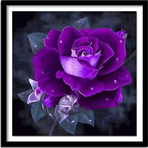 3D Needlework Diy Diamond Painting Diamond Embroidery Square Pasted Decorative Wall Stickers Cross Stitch Crafts Purple Rose