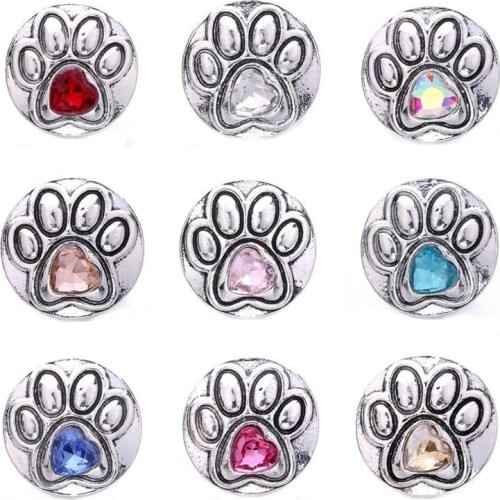 5Pcs/lot Beautiful Paw Footprint Snap Button 18MM Round Metal Snaps Jewelry Flower Snap Fit Snap Bracelet
