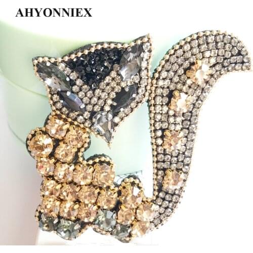AHYONNIEX 1 Piece Beads Cute Cat Fox Patches Clothes Bags DIY Applique Fashion Parches Sew On Patch for Clothes