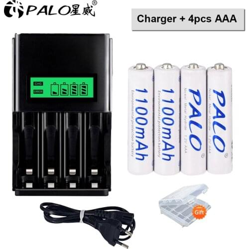 PALO 1.2V NI-MH AAA Rechargeable battery 1100mAh aaa 3A+Smart Battery Charger for 1.2V NI-MH NI-CD AA AAA Rechargeable Batteries