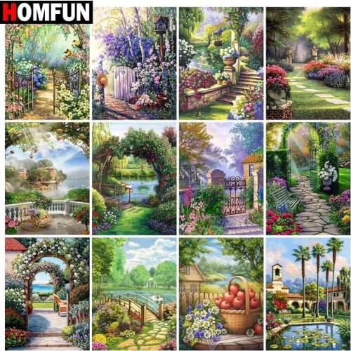 HOMFUN Diamond Painting Full Square/Round Diamond "Garden flower scenery" Pattern Embroidery Cross Stitch 5D Rhinestone Painting