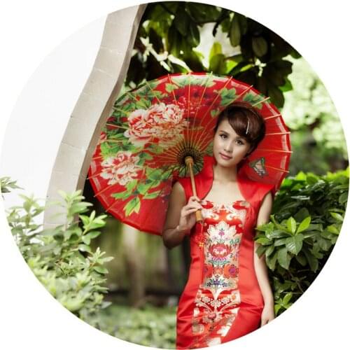 Free shipping red elegant peony painting umbrella waterproof and sunshade wedding props umbrella oiled paper umbrella