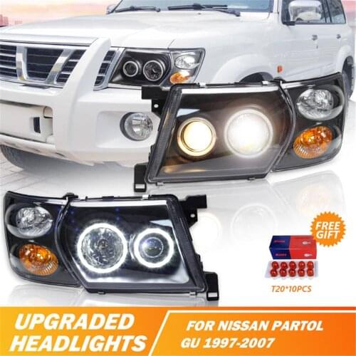 Headlights + Indicators for Nissan Patrol GU 1997-2007 LHS + RHS Black LED Head Lamp Car Accessories
