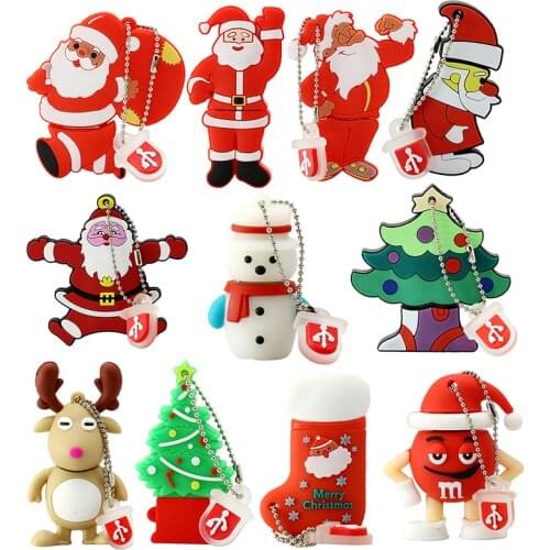 USB Flash Drive 128GB Pen Drive Cartoon Snowman Christmas Tree Gifts 8GB 16GB 32GB 64GB Santa Claus Pendrive 256GB Memory Stick