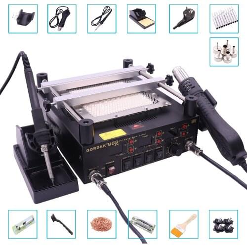 Gordak 863 3 in 1 Digita Hot Air Heat Gun BGA Rework Solder Station Electric Soldering iron IR Infrared Preheating Station