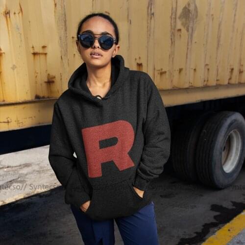 Japanese Letters Hoodie Team Rocket Logo Hoodies Long-sleeve Red Hoodies Women Graphic Cotton Streetwear Pullover Hoodie
