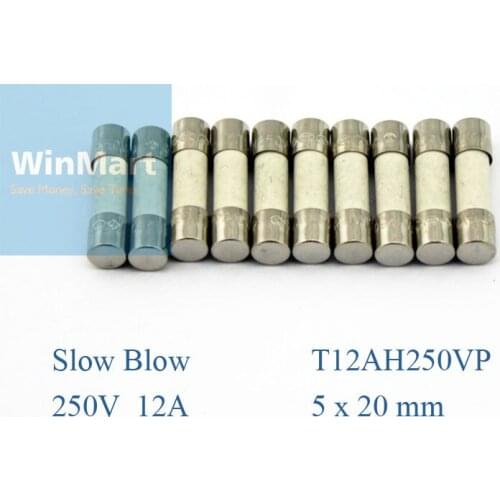 10 pieces 250V 12A Slow Blow 5x20mm Ceramic Tube Fuses