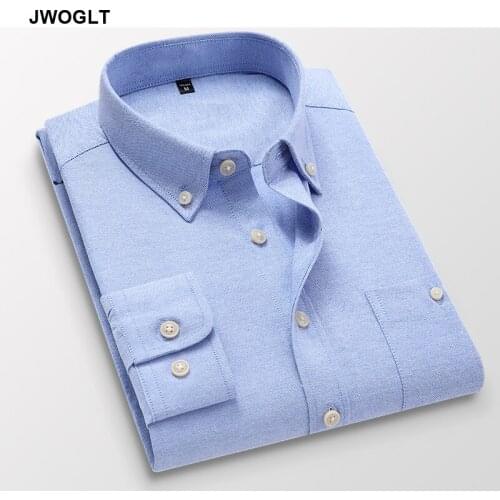 New Fashion Mens Long Sleeve Oxford Shirt Front Left Chest Pocket Slim Fit Button-Down Collar Social White Work Shirts