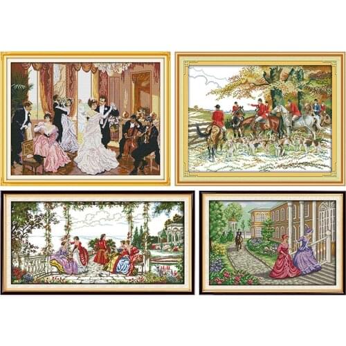 Cross stitch kits The Family Party Hunting Aristocratic Life Go Home Counted Stamped Home Decor cross stitch set Cross-stitch