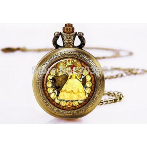 Beauty and the Beast Pocket Watches 12pcs Art steampunk pendant Necklaces Dome Glass Entomology Honeybee Bumble Bee Diva Pendant