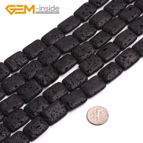 Natural Black Lava Volcanic Sponge Stone Rectangle Beads For Jewelry Making 15" Gem-inside