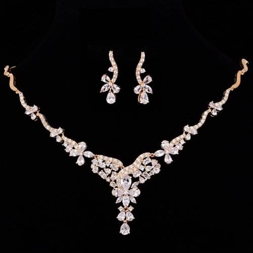 New Arrival Gold Snake Cubic Zirconia Bride Jewelry Sets Wedding Necklace Earrings Sets For Women Bijoux Bijoux Mariage CZL-6134