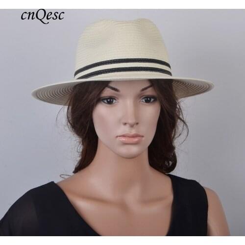 NEW DESIGN 2019 UNISEX Ivory/black Fedora Fashion Panama shape straw hat summer hat beach hat,size M