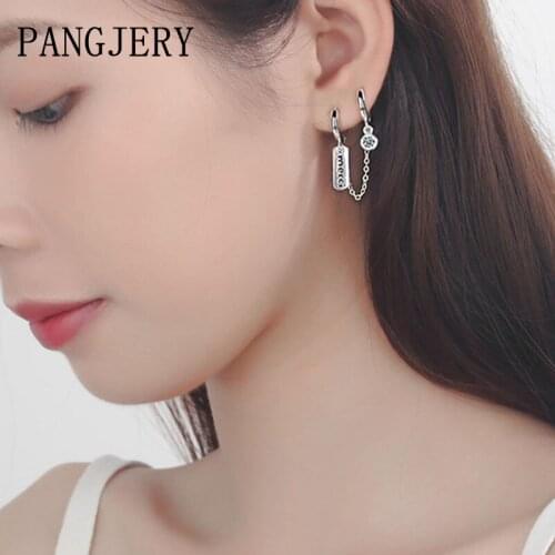 PANGJERY Prevent Allergy 925 Sterling Silver Double Pierced Earrings for Women Punk Hiphop Rock Geometric Party Jewelry Gifts