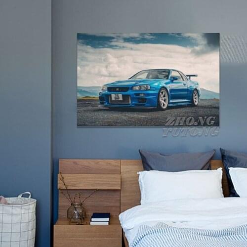 Supercar Posters Nissans Skyline GTR R34 Classic Wall Art Picture Prints Modern Canvas Paintings for Living Room Decor